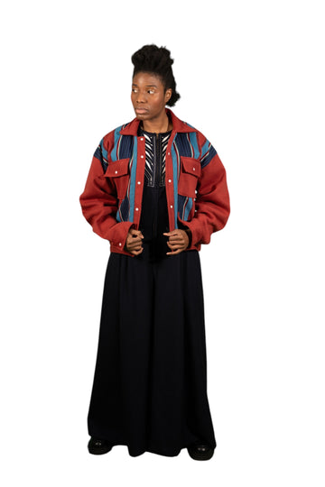 Handwoven Kente Panel Cotton Blend Jacket
